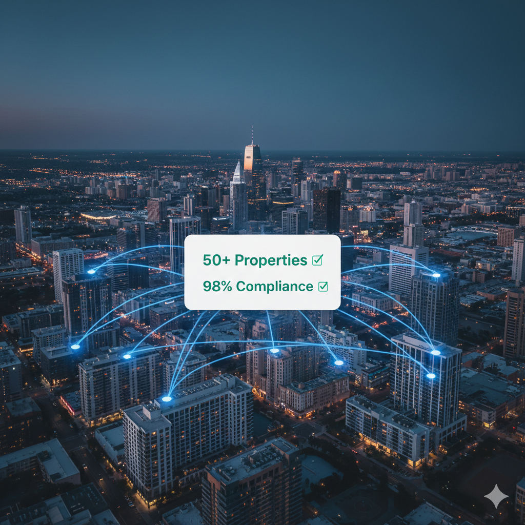 Dashboard showing multi-property audit scores across hotel portfolio