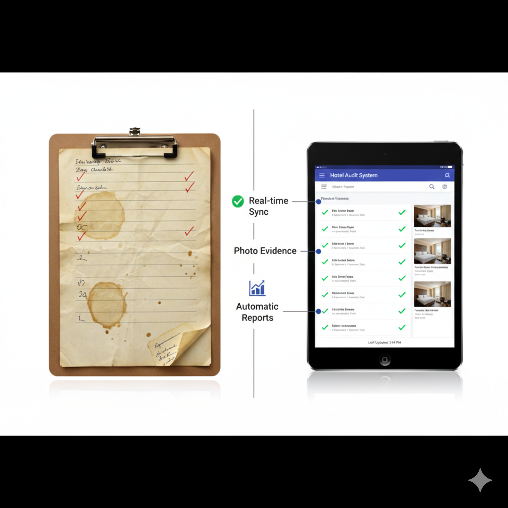 Side-by-side comparison of digital and paper audit processes