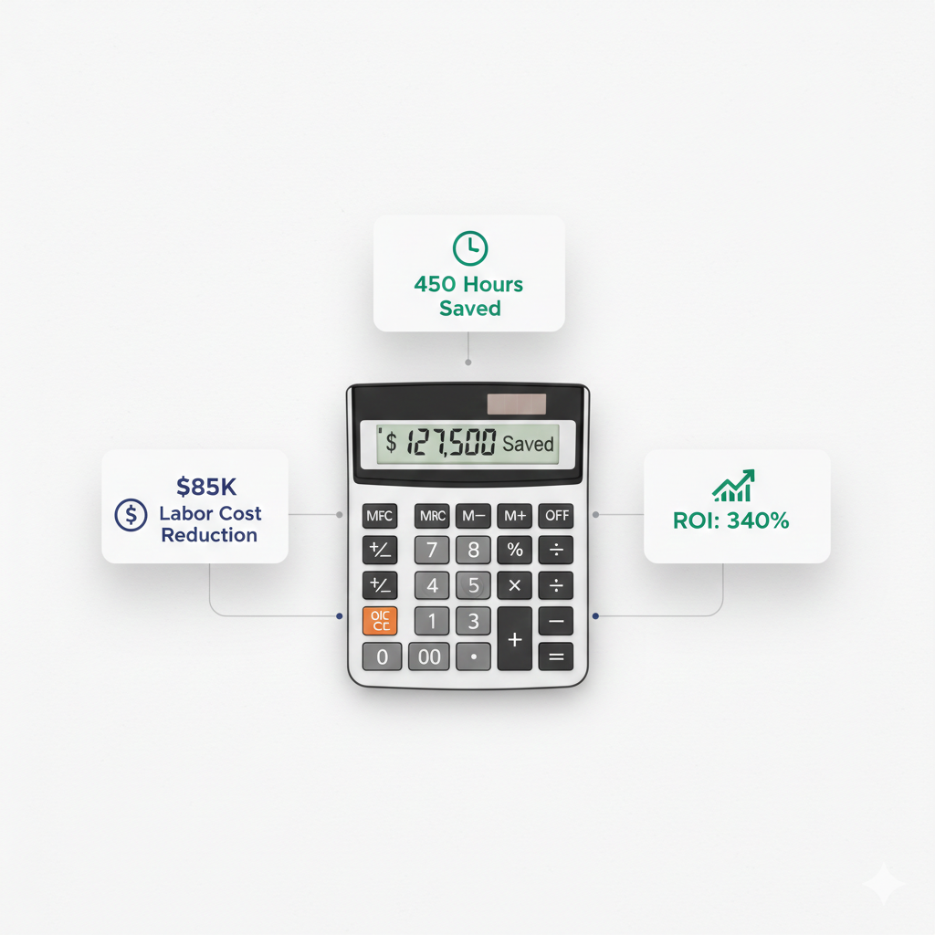 Asset manager calculating hotel software ROI on laptop with financial charts displayed