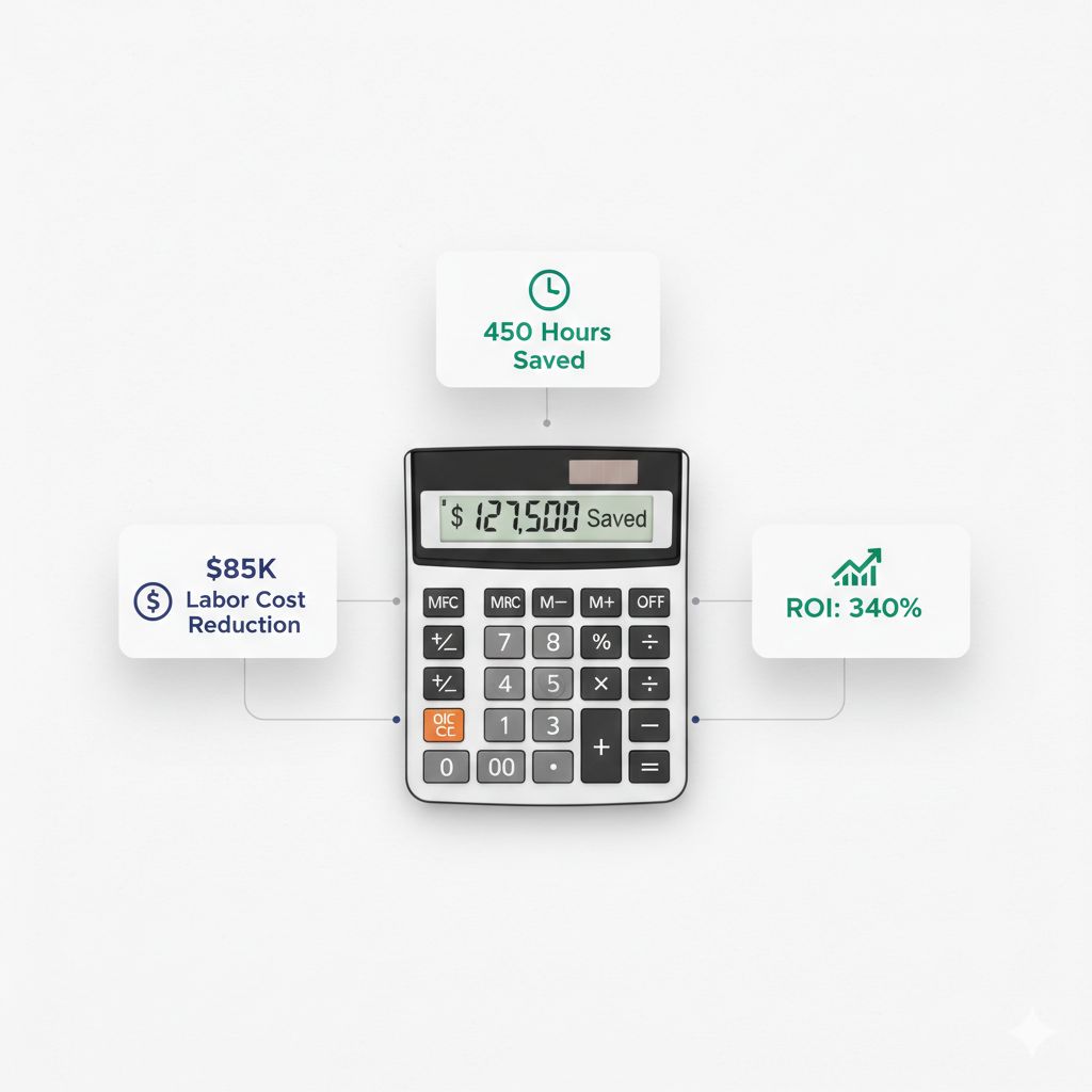 Asset manager calculating hotel software ROI on laptop with financial charts displayed